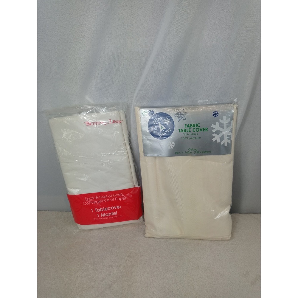 Lot of 2 Tablecloths Better Than Linen 50x108 Paper & Trim a Home Fabric 60x102